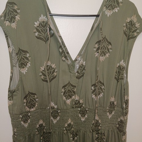 Old Navy Olive Green XL Tall Cotton Blend Dress Flowers Elastic Bare Ground (W) - Picture 2 of 7