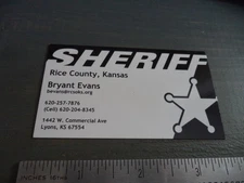 KANSAS Rice County SHERIFF Bryant Evans Business Card, authentic item!