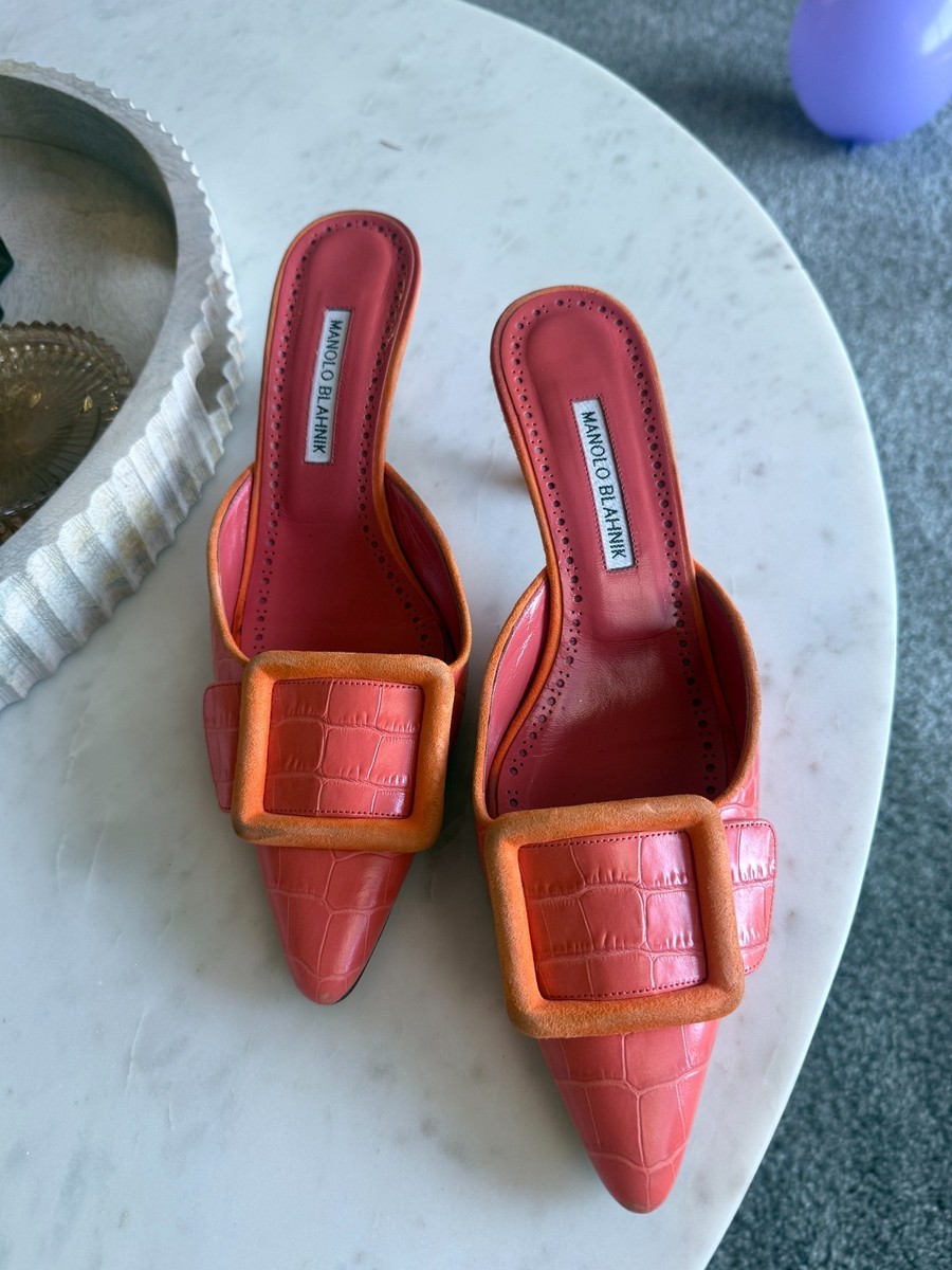 manolo blahnik kitten heels orange, size 39 | eBay