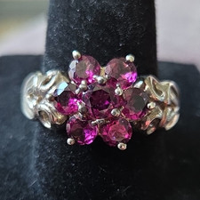 Sterling Silver 925 Round Purple CZ Cluster P...
