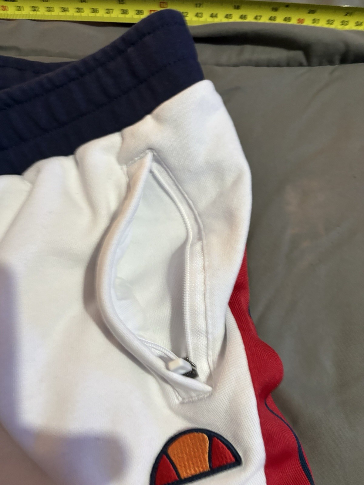 ellesse Men's Colourblock Athletic Shorts White/Navy/Red L Elastic ...