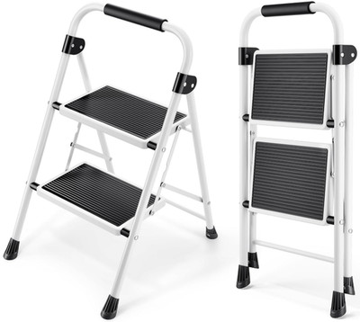 Escalera plegable de 2 peldaños con pasamanos, antideslizante y ligera, Nuevo