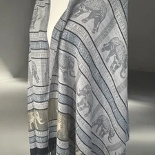 Pashmina Cashmere Elephant Scarf  with Tassels 67" x 26" Blue  with Gold Wrap