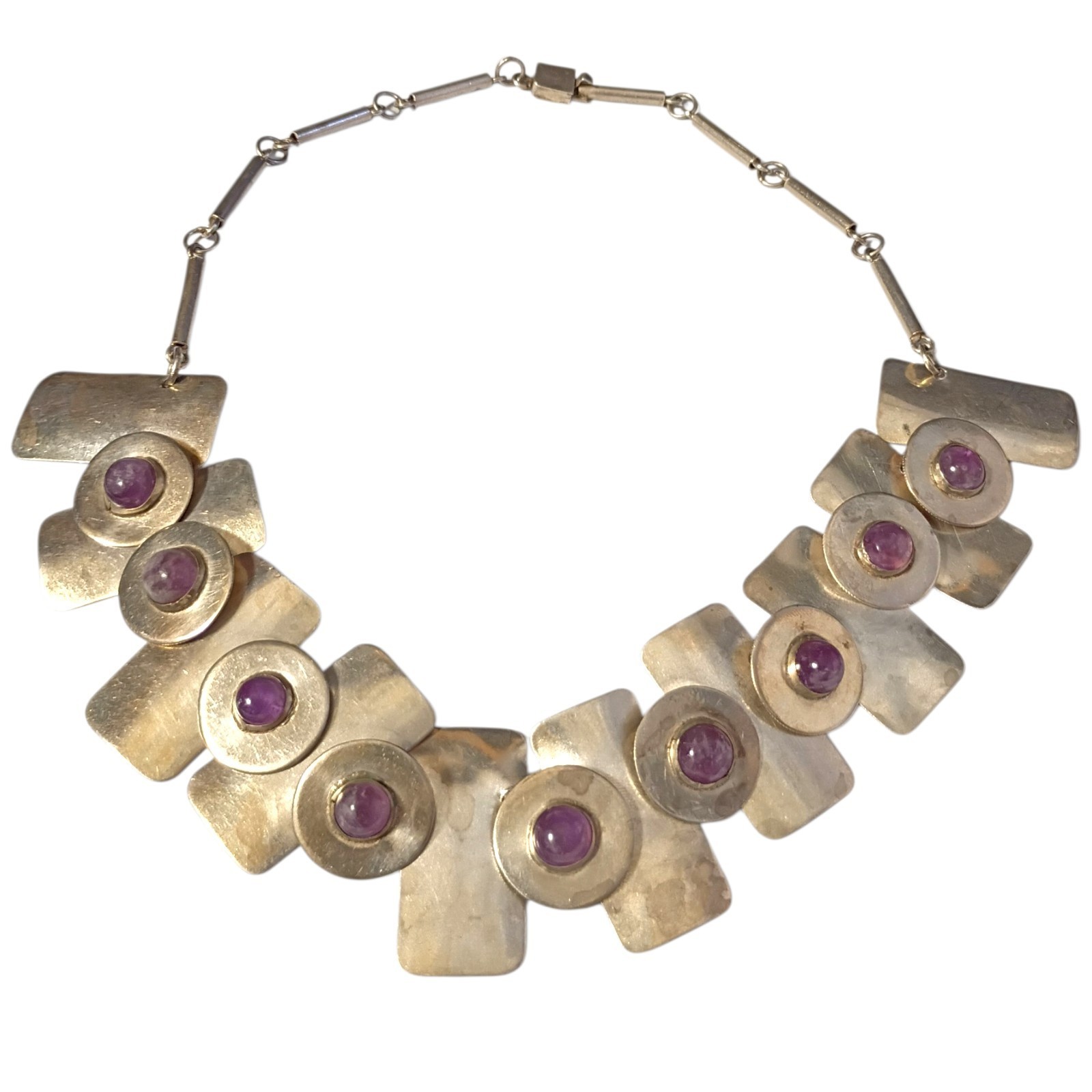 Attributed To Fred Davis Sterling Silver Mexican Amethyst Necklace