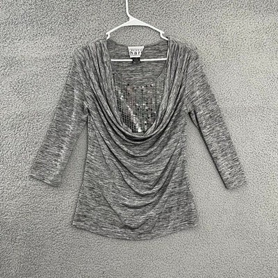 KEREN hart Gray Metallic Women S  Sequined Plunge Blouse