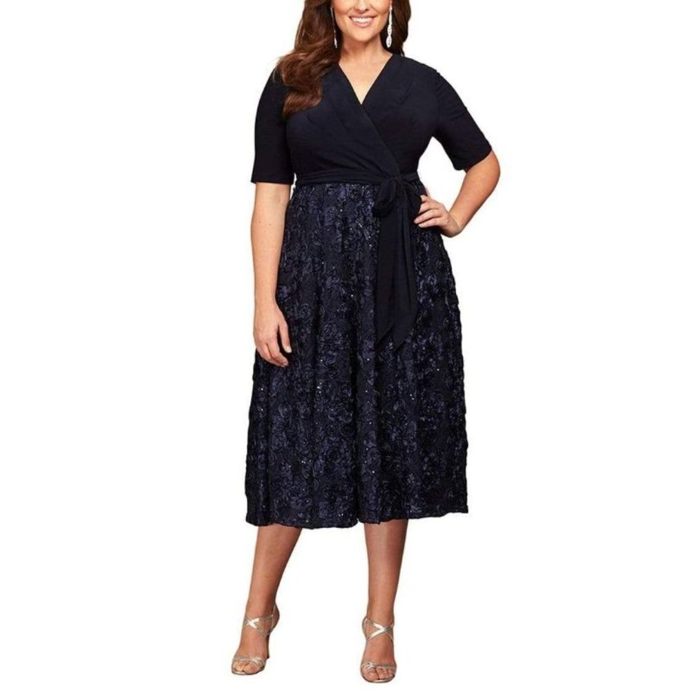 alex evenings rosette dress Alex Evenings Petite Evelyn Rosette Lace Long Gown ROSE / 16P main image 1