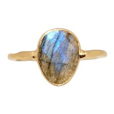 18k Gold Vermeil - Natural Labradorite - Madagascar 925 Silver Ring s.6 CR73462