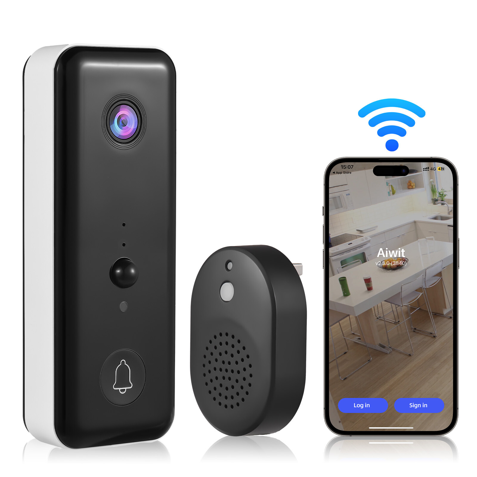 Video Doorbell  with Chime Ringer  AI PIR Human Detect R8H7-image