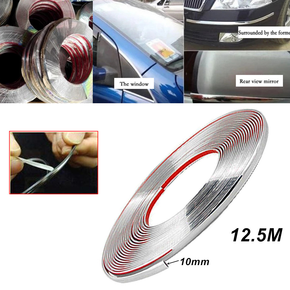 12.5m Chrome 3M Adhesive Car Door Body Edge Trim Guard Strip PVC