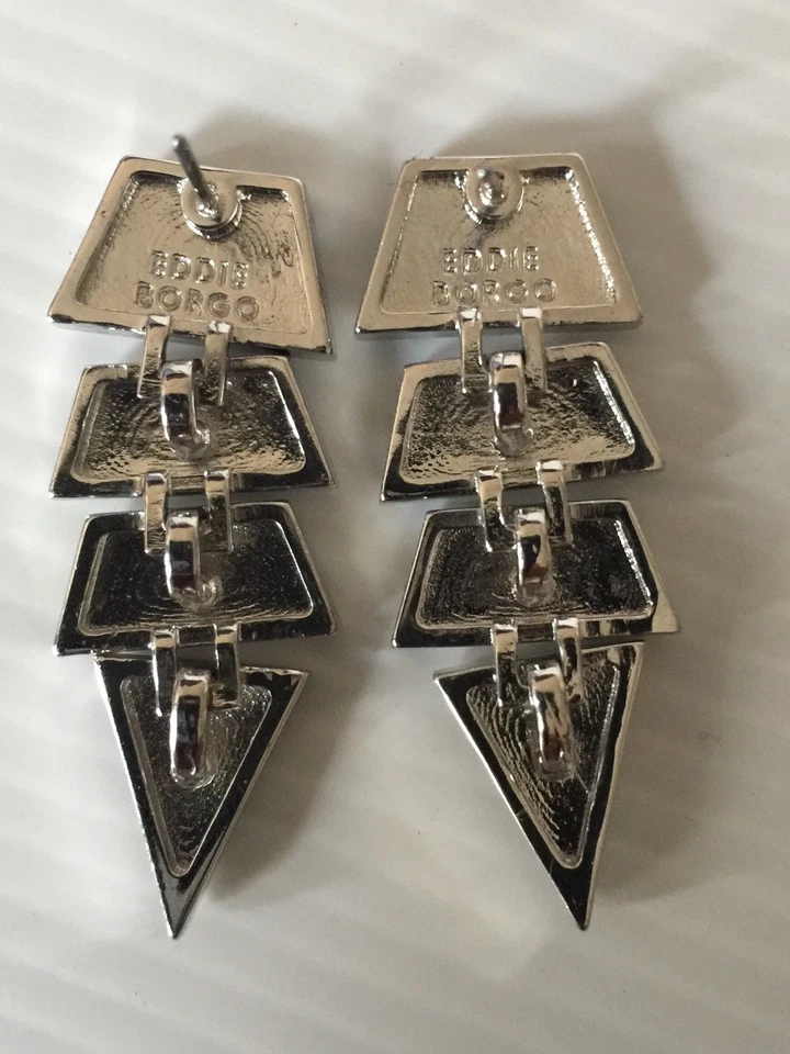 NWT EDDIE BORGO EARRINGS w/ BLUE PAVE SCALED TRIANGLE CRYSTALS - Image 3 of 3