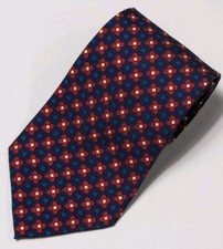 Vintage Burberrys Of London Silk Neck Tie Hand Sewn in USA Blue Red 3.75" x 58"