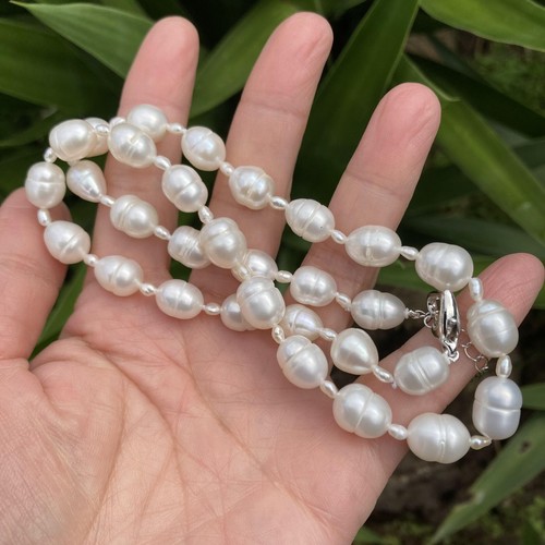 Big size 11-12mm Freshwater pearl necklace Natural White Baroque AB 46cm 70 - Picture 12 of 21