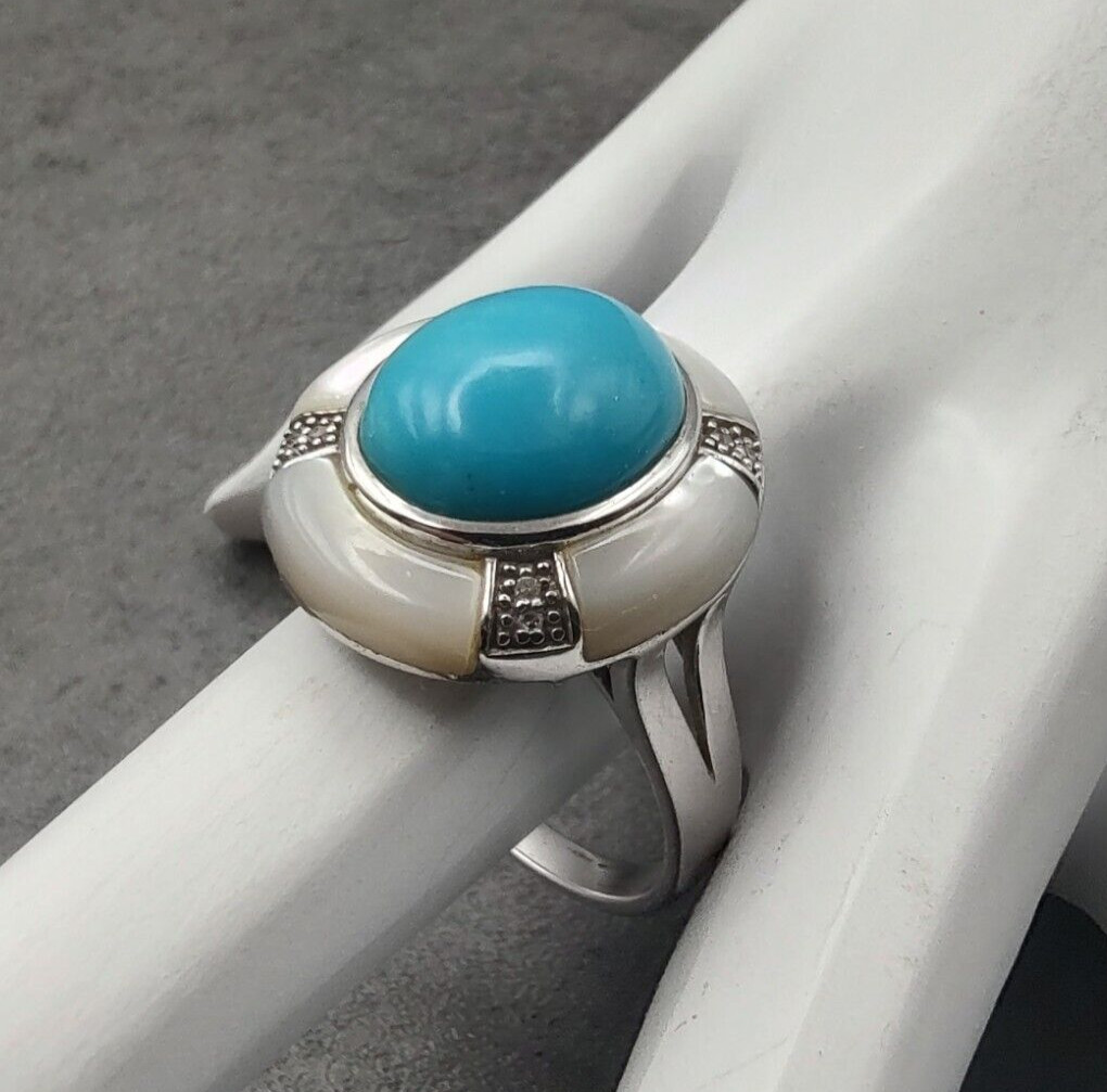 Estate Affinity Sterling Silver Turquoise Mother … - image 9