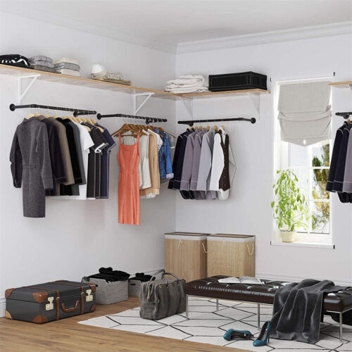 2X Wall Mounted Clothes Rack Industrial Pipe Clothes Hanging Bar Space Saving - Picture 15 of 18