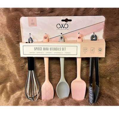 Set of (5) Coordinating Color Silicone Mini Kitchen Utensils