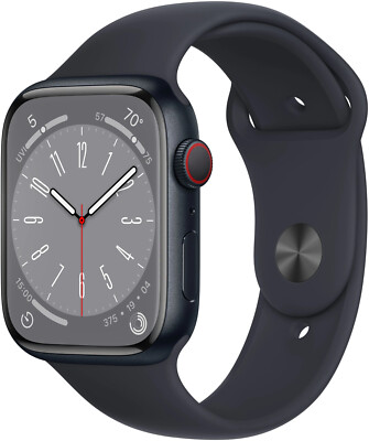 Apple Watch 8 (GPS+Cellular) Midnight Alu 45mm, Black Silicon Band, A2775 #