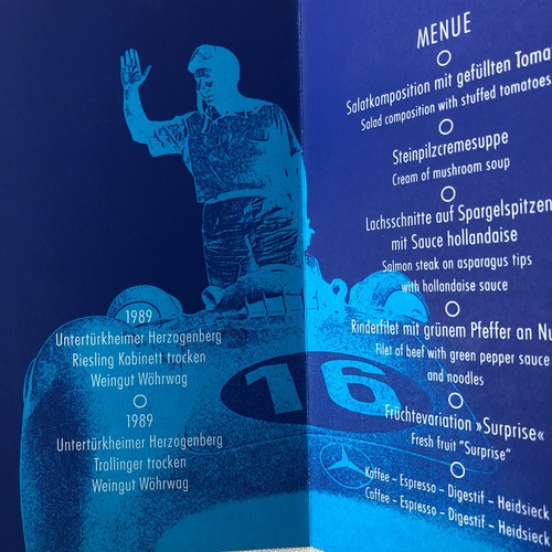 Brochure événement menu musée Fangio Mercedes Benz manuel A hommage à Juan 1991 - Photo 4 sur 6