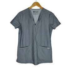 FIGS Womens Casma Three-Pocket Scrub Top XS Graphite Gray Short Sleeve V Neck