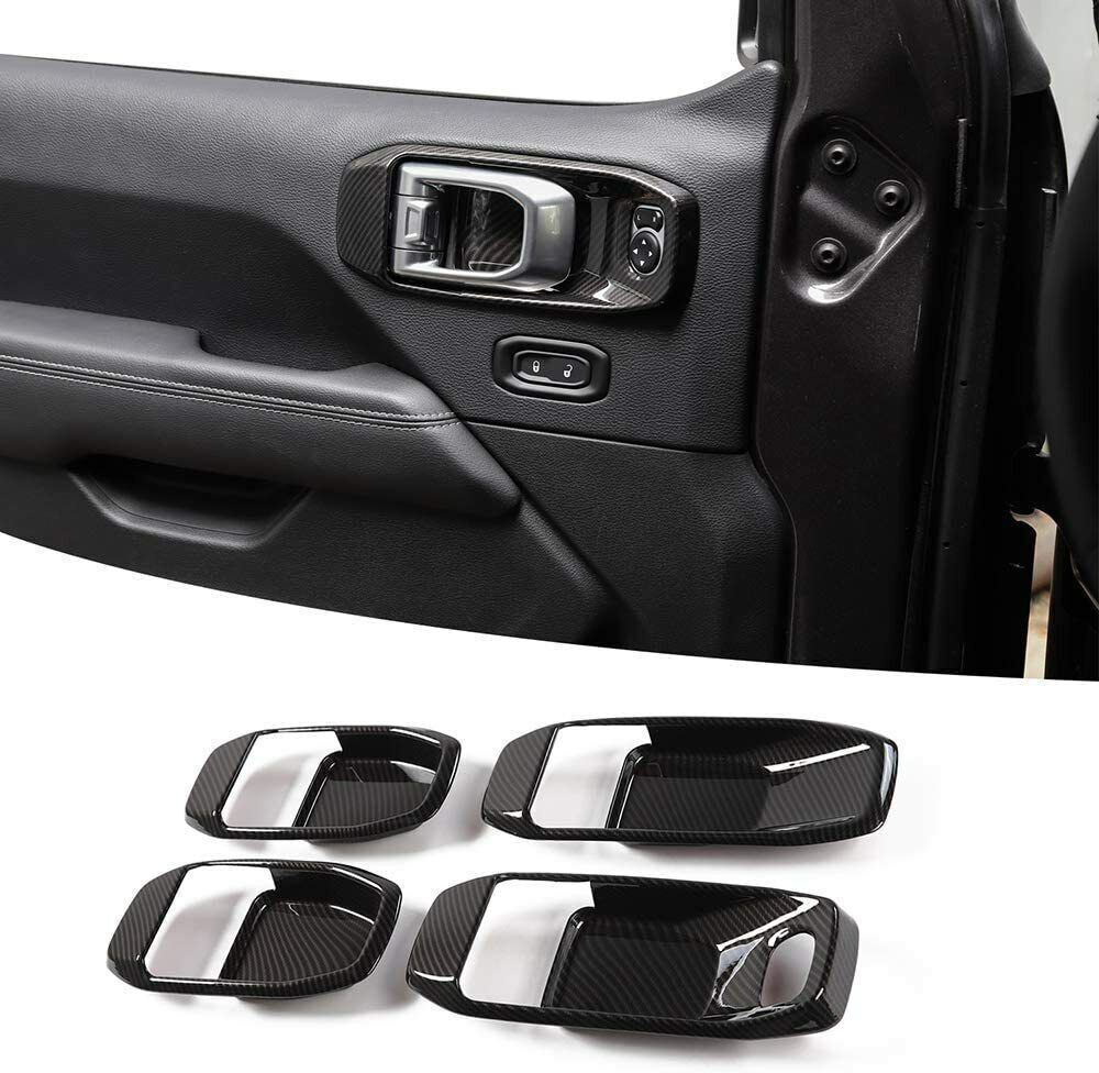 For 2018-2023 Jeep Wrangler JL Carbon Fiber Interior Door Handle Bowl Cover Trim