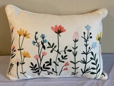 Wildflower Throw Pillow Pink Yellow  Blue Flowers Rectangular 14  x 18  