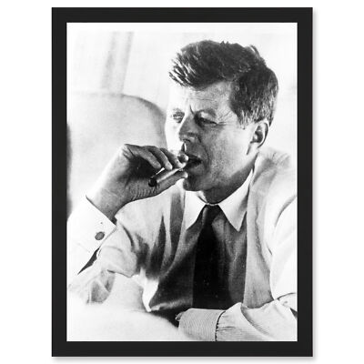 JFK John F Kennedy Smoking Cigar US President Picture Framed A3 Wall Art  Print