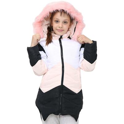 Kinder Kapuze Mädchen Kontrast Panel Baby Rosa Puffer Mantel Kunstfell Jacke