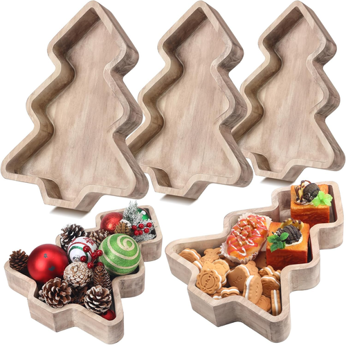 3 Pcs Wooden Christmas Tree Trays Christmas Serving Decorative Platter Food Serv