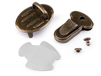 5x Steckschloss - Mappenschloss - Taschenverschluss - 25x33mm - altmessing