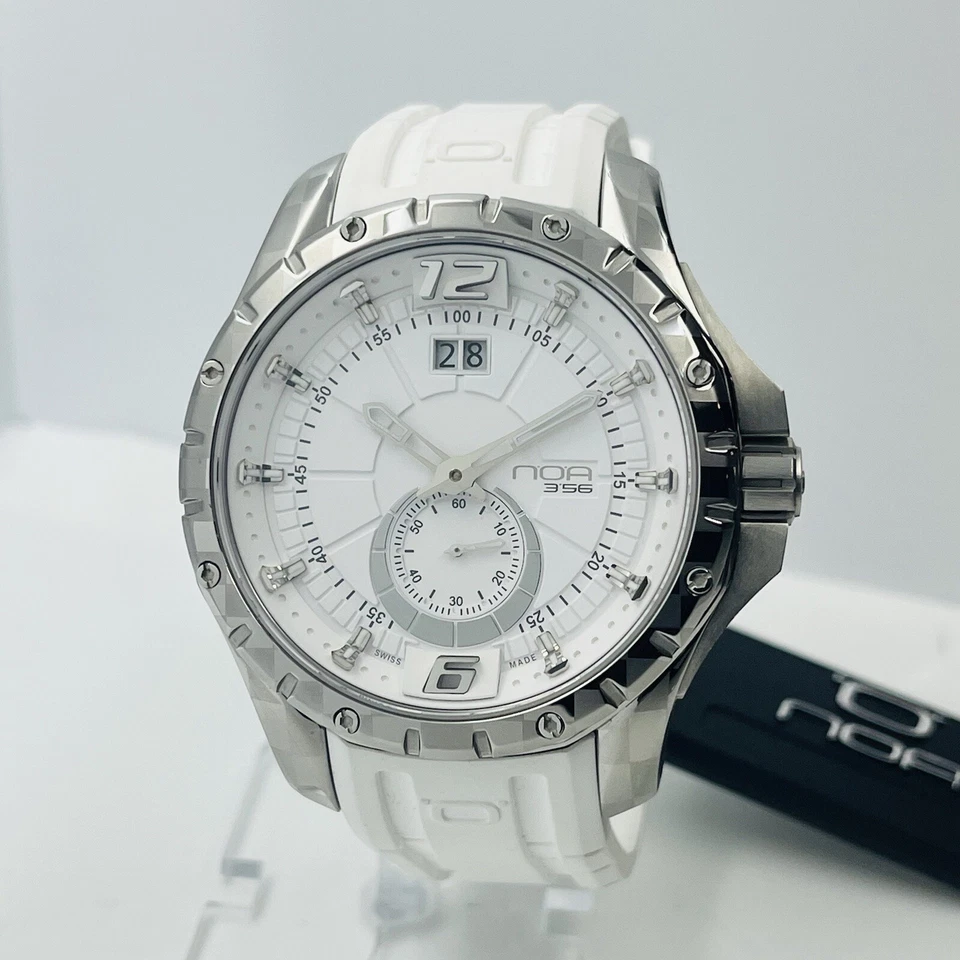 Reloj Hombre NOA 356 Blanco Silicona Zafiro Cristal Plata 44mm Hecho en Suiza Foto 2 de 4