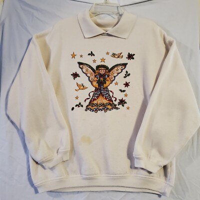 Vintage Basic Editions Holiday Sweater Angel Collared Women's Size Large