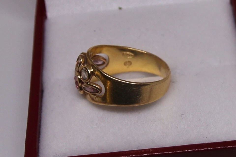 Bague tutti frutti multi pierres fines or jaune 18 carats 750 joaillier (Stern?) - Photo 4/4