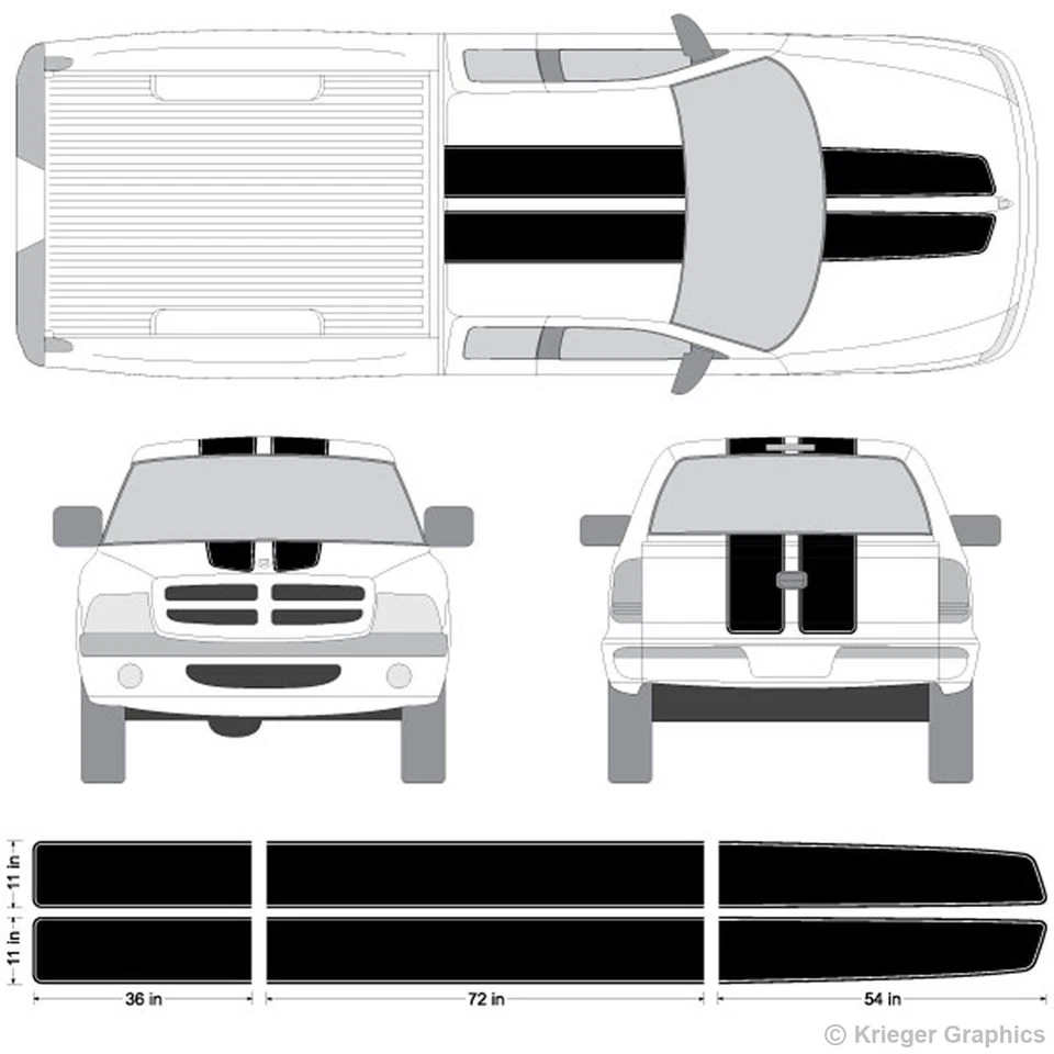 Calcomanías gráficas a rayas de vinilo EZ Rally Racing Stripes 3M para Dodge Dakota Foto 2 de 4