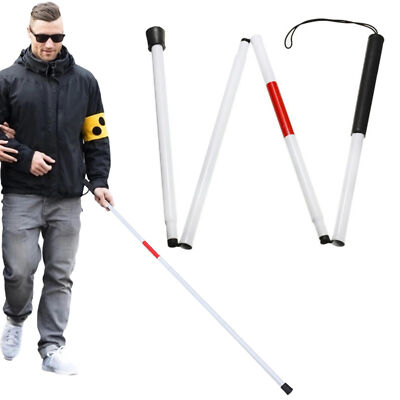 Faltbarer Blindenstock Gehstock mit rotem Reflexband für Blinde