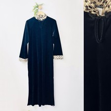 Amanda Stewart Vintage Velvet Leopard Black Long Sleeve Sleep Dress Size Small
