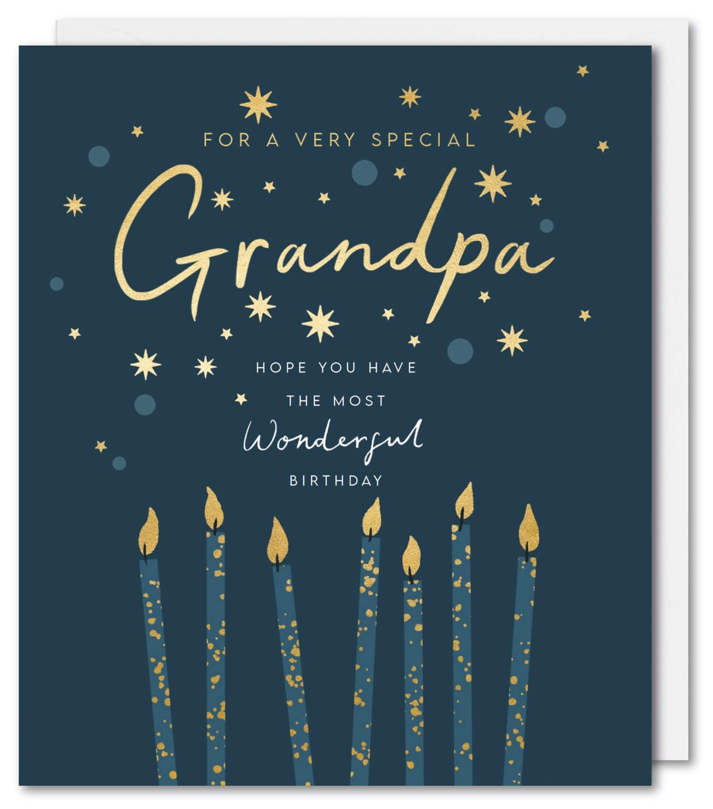 Grandpa Birthday Card Wonderful Day Candles - Stylish Gold Foil Greeting Card