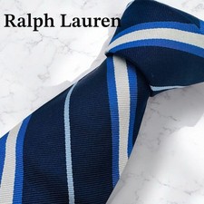 Ralph Lauren Regimental Stripe Silk Tie Navy X White X Light blue Width 3.93"