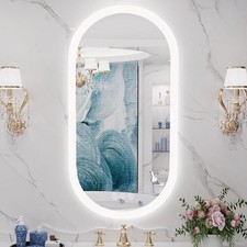 3 Sizes Dimmable LED Lighted Bathroom Mirror Wall Mounted Oval Mirror Anti-fog