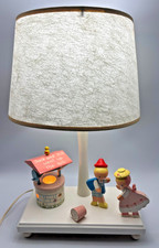 VTG Irmi Jack  Jill Nursery Lamp Night Light Wooden Fiberglass Shade Works NY