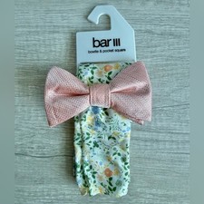 Bar III Men's Wren Textured Bow Tie  Floral Pocket Square Set