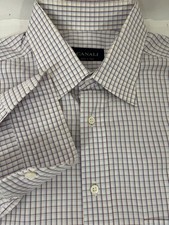 Canali Athletic Fit Check Shirt Sz 16 White Color Spread Collar Dress Shirt