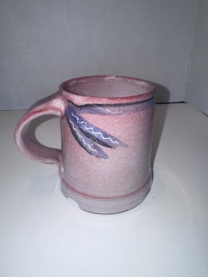 Hand Thrown Drip Glaze Studio Mug Beige Pink  Art Pottery Signed