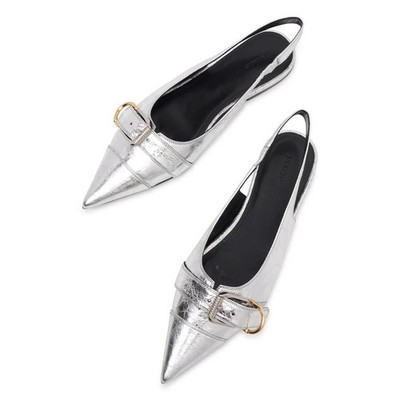 Givenchy Voyou Pointed Toe Slingback Ballet Flat in Silver 37.5, 7.5 US