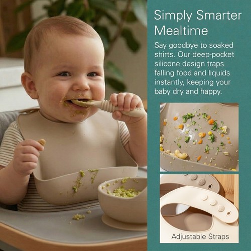 Sperric Silikon Baby Lätzchen - weiches Silikon Lätzchen mit Lebensmittelfänger und wasserdicht  - Bild 40 von 43