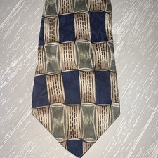 Stafford Men s Silk Necktie Tie, Blue Tan Gray Geometric Pattern, Woven