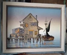 Vintage H. HARGROVE Original Artwork Live Bait Lobster Crab Oil On Canvas 1980s