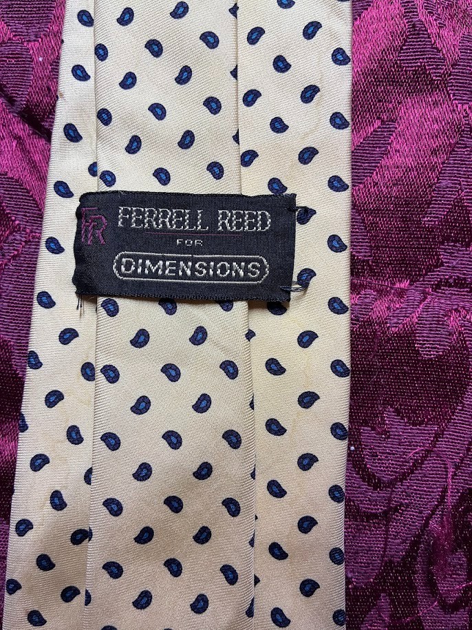 FERRELL REED FOR DIMENSIONS Cream and Navy Micro-Paisley All Silk Tie image 4