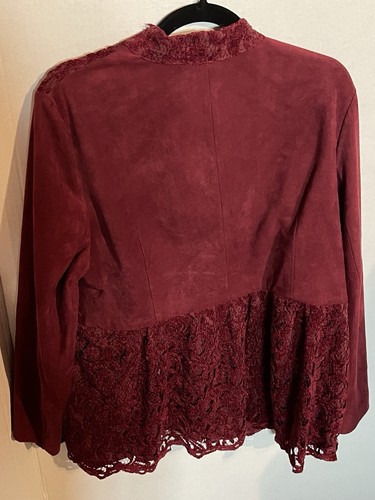 Chico’s Jacket Women’s Burgundy Red Suede Lace Skirted - Long Sleeve - Picture 3 of 3