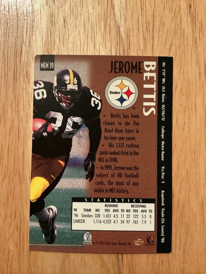 1997 Score Board Pro Line II Memorabilia. Jerome Bettis. # MEM 39 - Image 2 of 2
