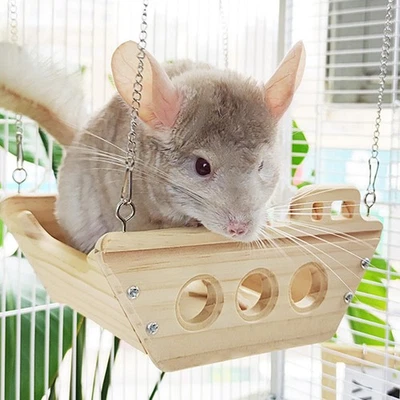Hamac en bois pour chinchilla, cage à hamster, jouet amusant pour lapin et - Photo 1/4