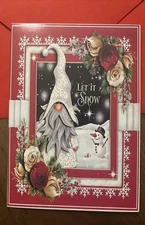 Christmas Gnomes Let It Snow Snowman 4.6x6.6” Blank Inside Greeting Card
